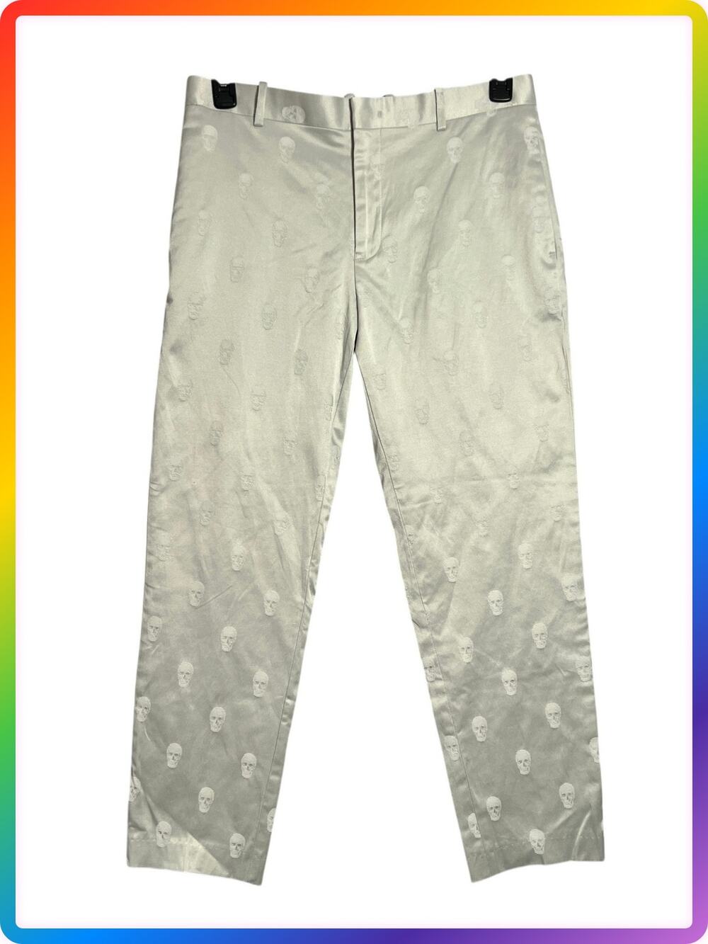 INC Skull Jacquard Slim Chino Pants SIZE 32x28 Ivory Cream Stretch HEMMED